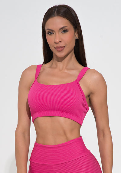 Top Fitness Feminino Com Bojo Pink Canelado Action Dlk