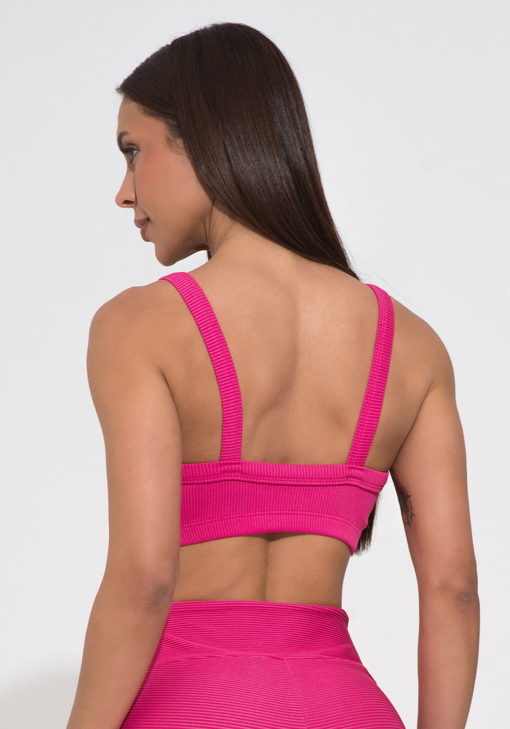 Top Fitness Feminino Com Bojo Pink Canelado Action Dlk