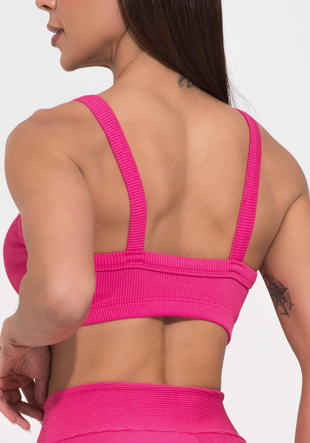 Top Fitness Feminino Com Bojo Pink Canelado Action Dlk