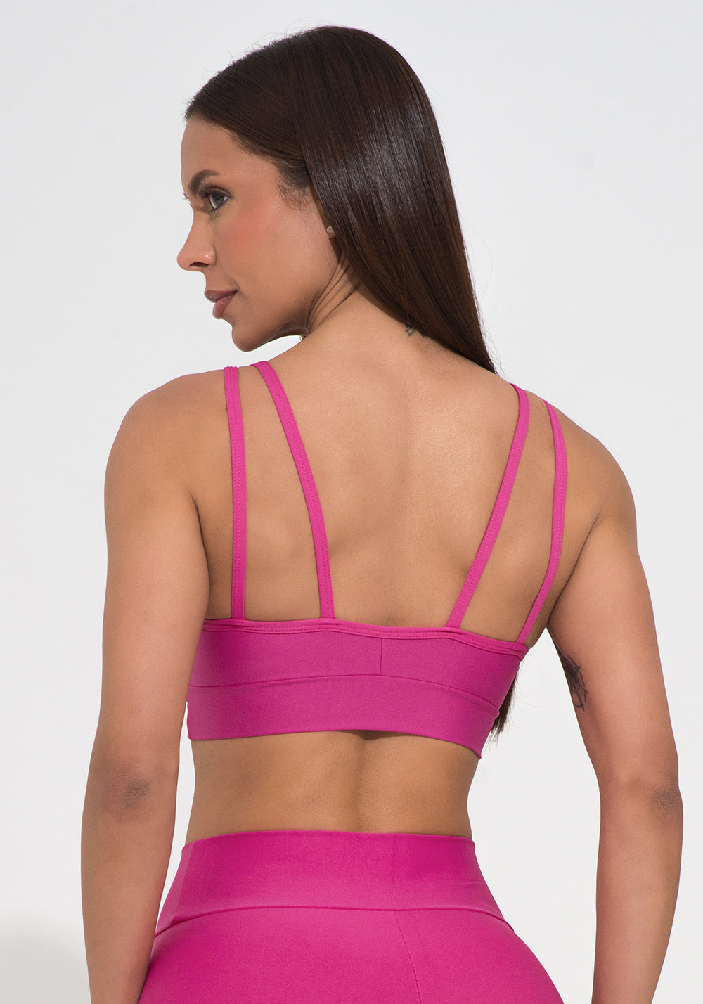 Top Fitness Feminino Pink Com Recorte E Alça Dupla Action Dlk