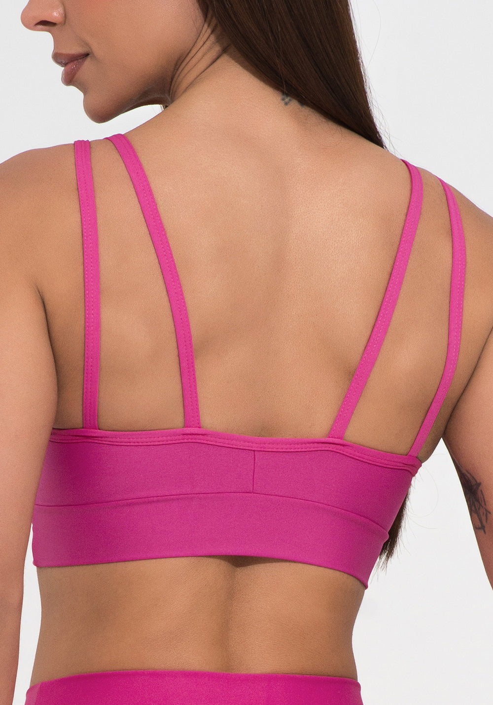 Top Fitness Feminino Pink Com Recorte E Alça Dupla Action Dlk