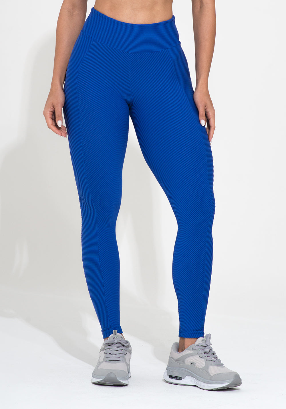 Legging Fitness Feminina Azul Canelada Com Recorte Action Dlk