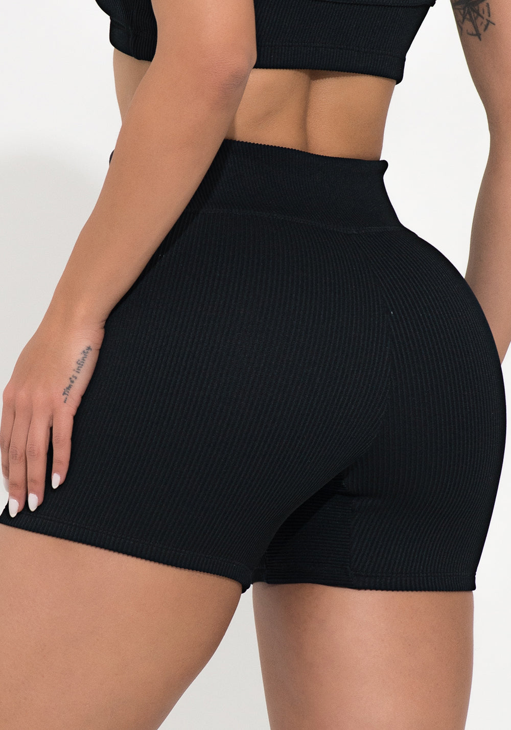 Short Fitness Feminino Preto Canelado Com Cadarço Action Dlk