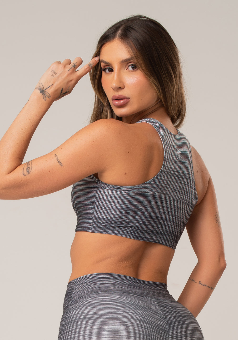 Top Fitness Feminino Nadador New Printed Estampado Melange Degradê Branco Dlk