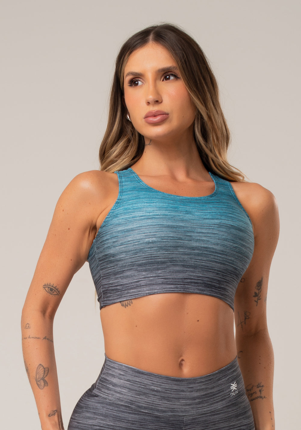 Top Fitness Feminino Nadador New Printed Estampado Melange Degrade Azul Dlk