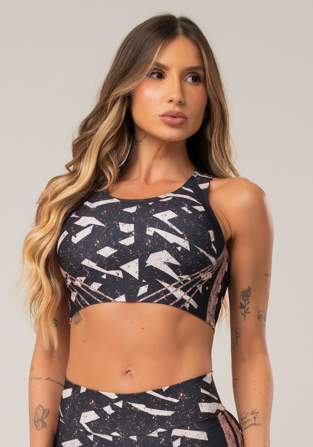 Top Fitness Feminino Nadador New Printed Estampado Abstrato Rosé Dlk