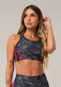 Top Fitness Feminino Nadador New Printed Estampado Abstrato Pink Dlk