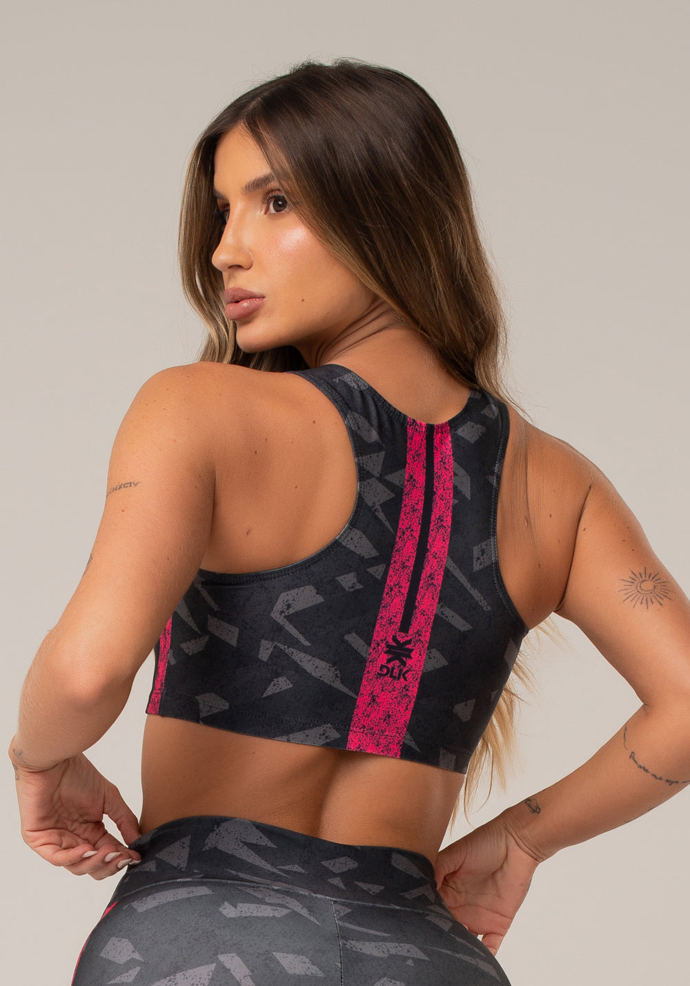 Top Fitness Feminino Nadador New Printed Estampado Abstrato Pink Dlk