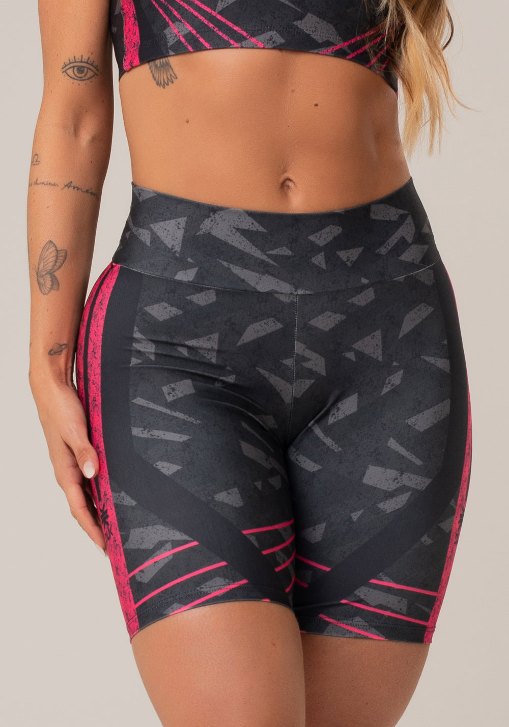 Bermuda Fitness Feminina New Printed Estampada Abstrato Pink Dlk