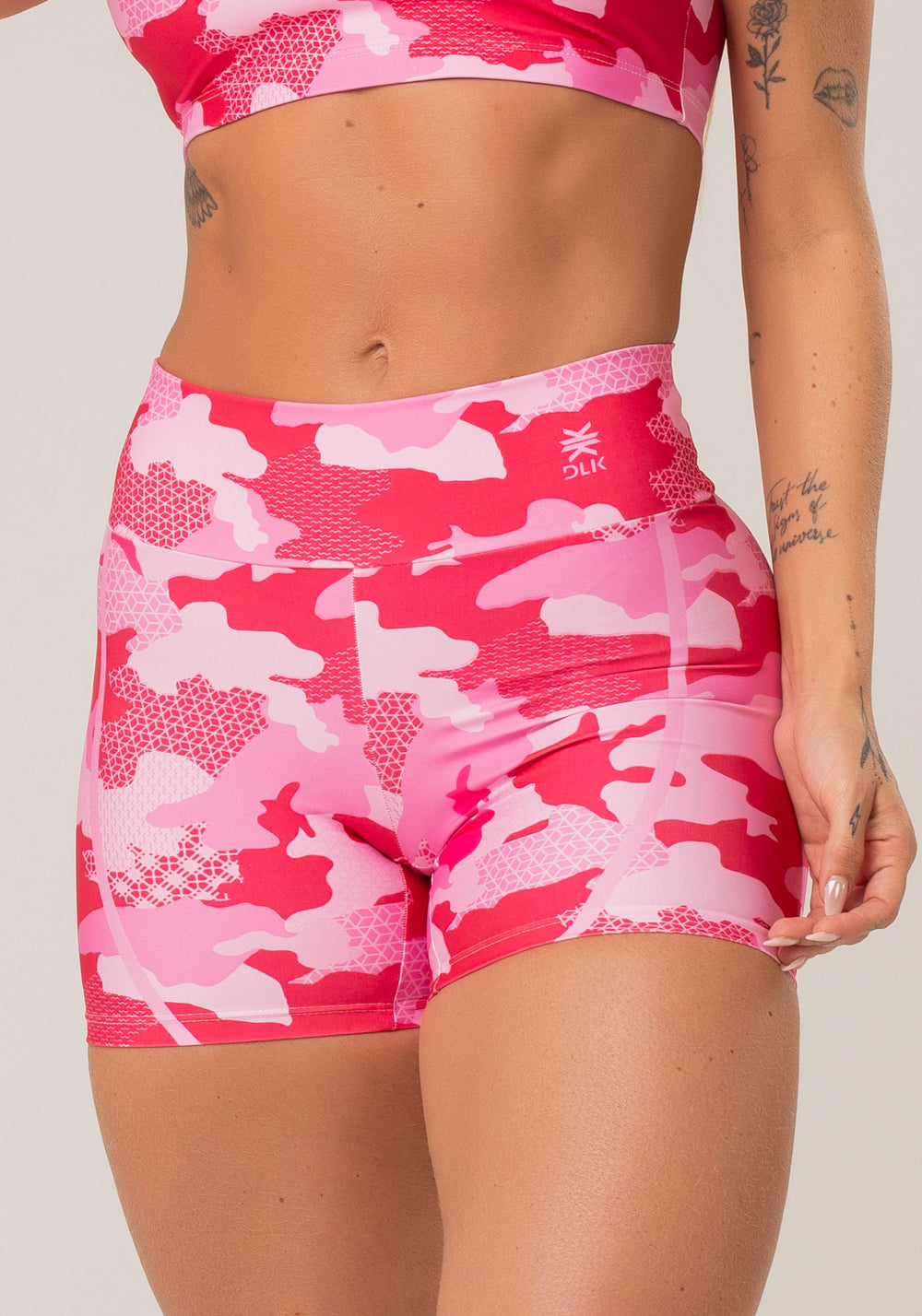 Short Fitness Feminino New Printed Estampado Camuflado Rosa Dlk