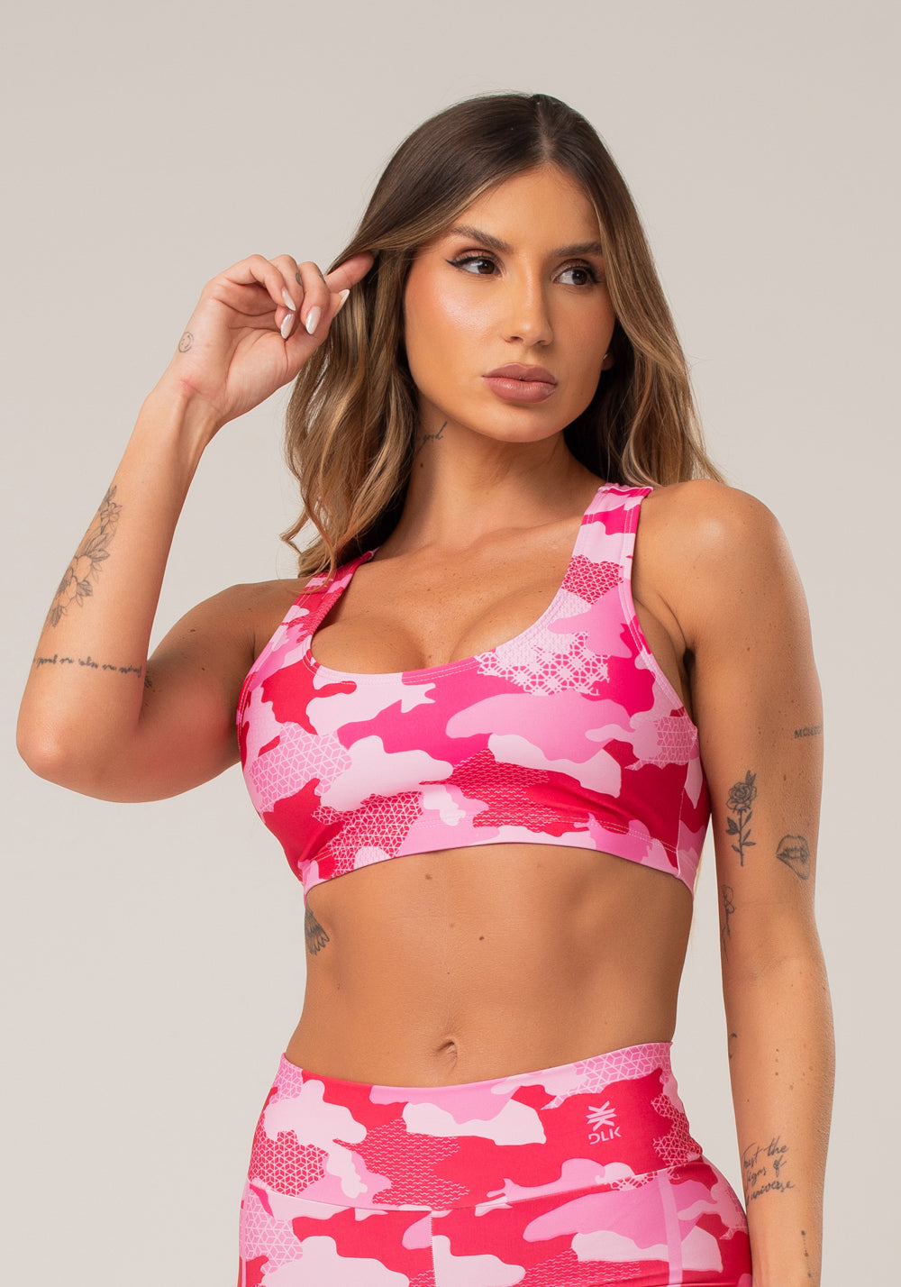 Top Fitness Feminino New Printed Estampado Camuflado Rosa Dlk