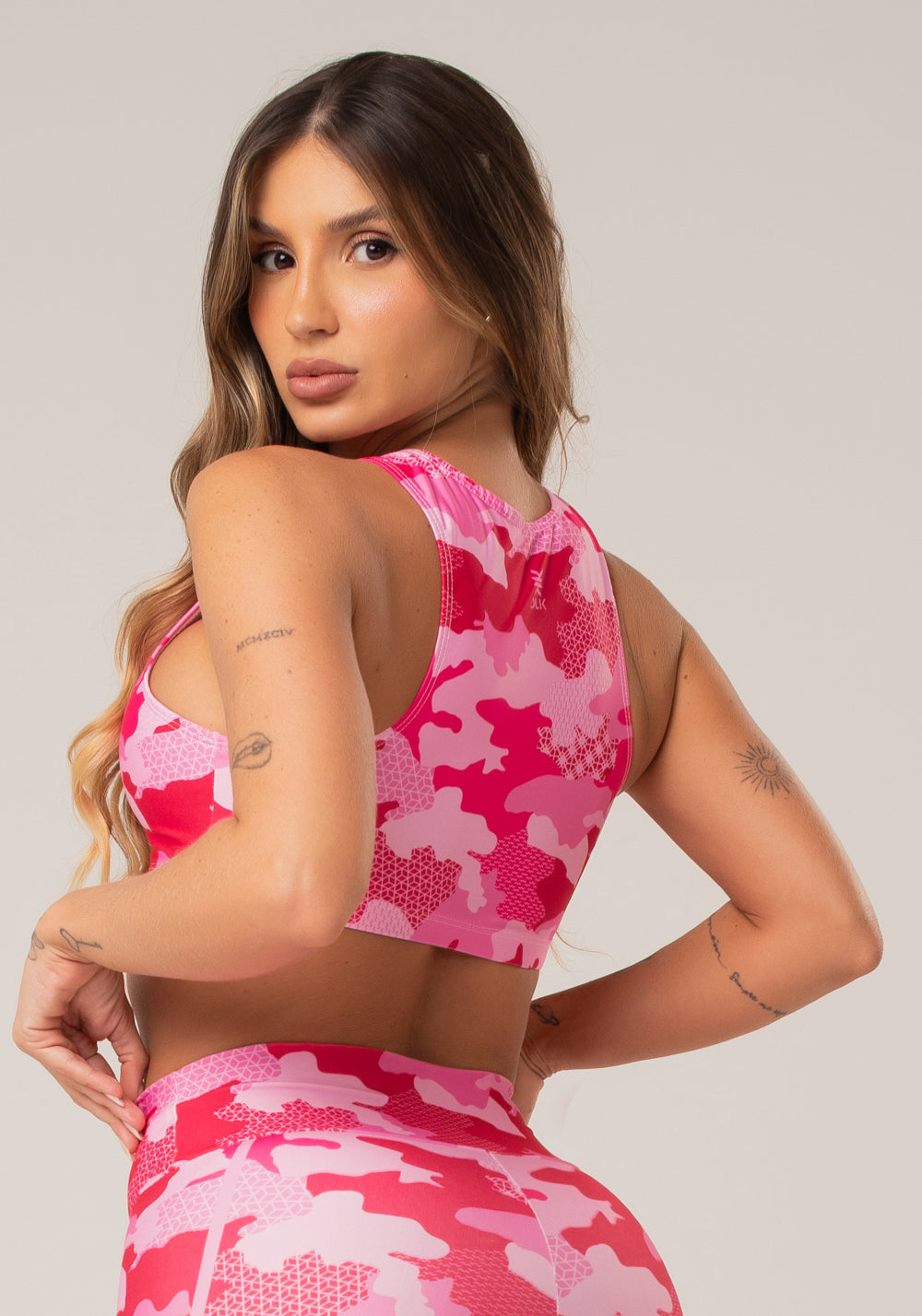 Top Fitness Feminino New Printed Estampado Camuflado Rosa Dlk