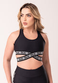 Top Fitness Feminino Preto Com Elástico Cruzado Canelado Intense Dlk