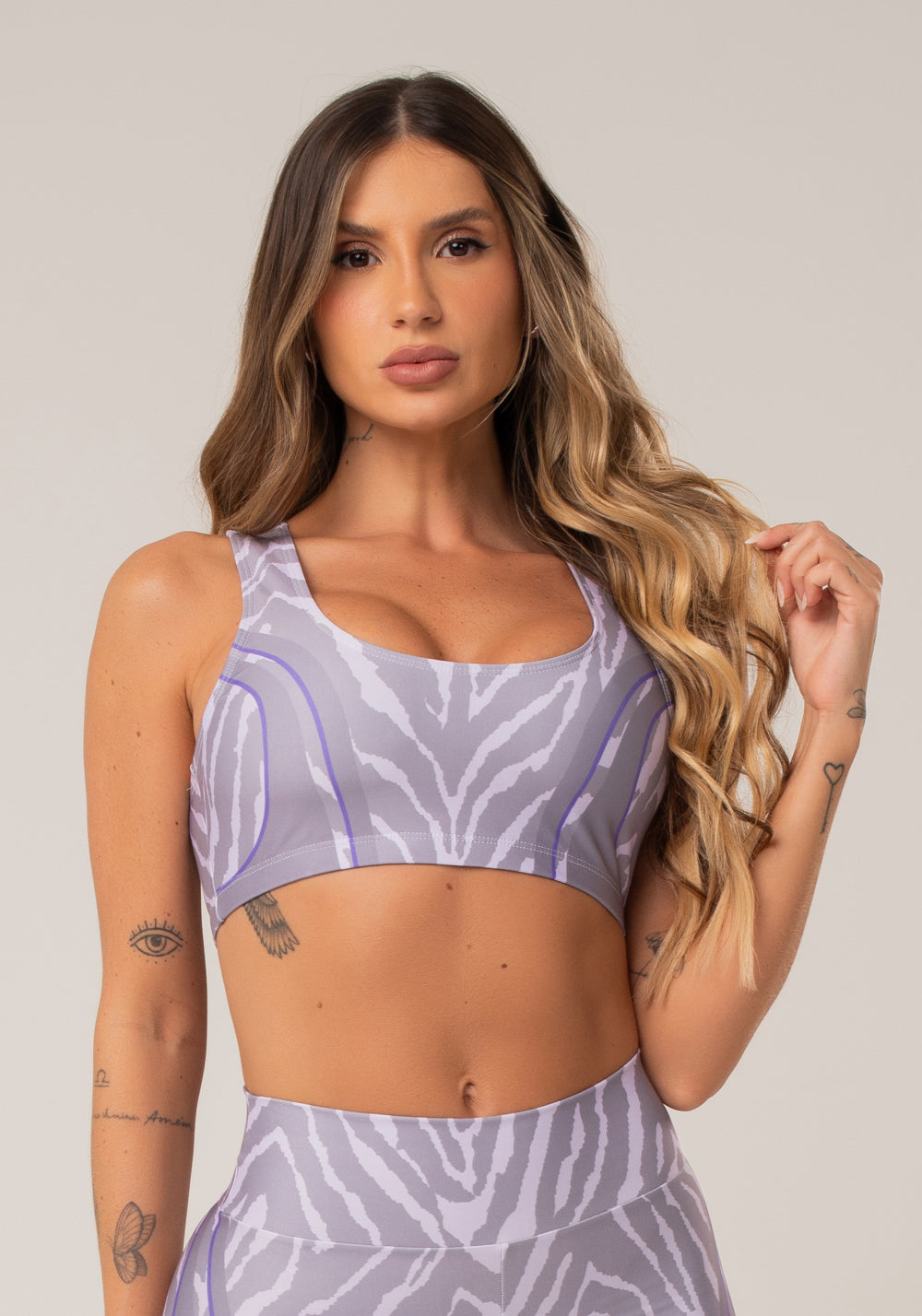 Top Fitness Feminino New Printed Estampado Zebra Lilás Dlk