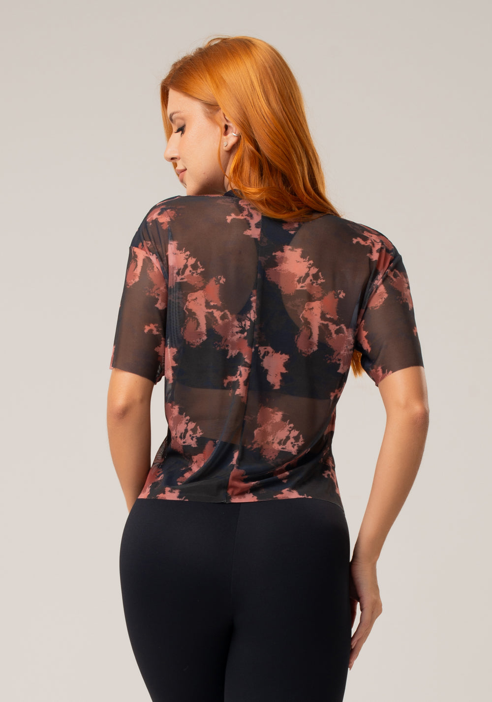 Blusa Feminina Em Tule New Printed Estampada Camuflado Rosé Dlk