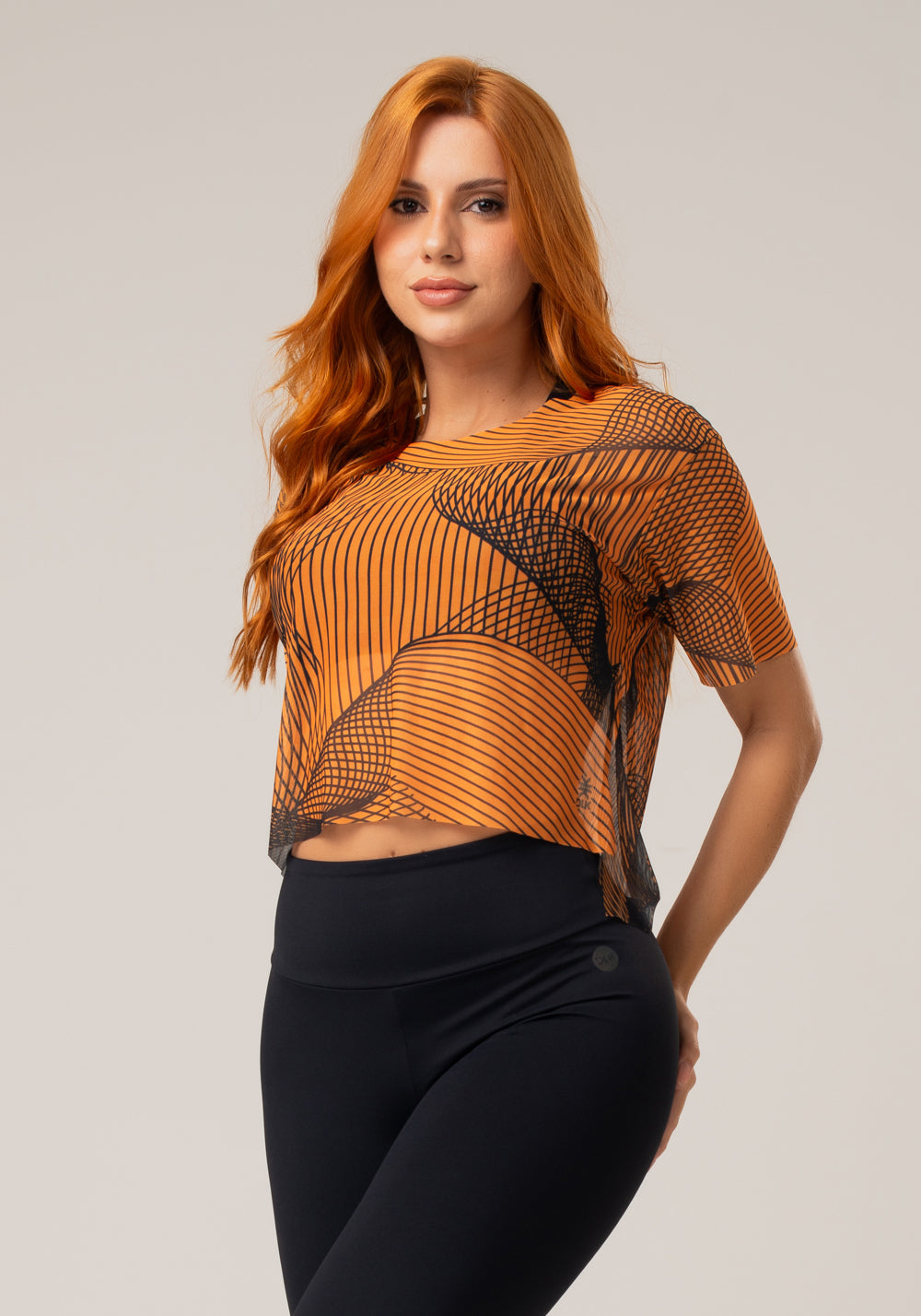 Blusa Feminina Em Tule New Printed Estampada Gradil Laranja Dlk