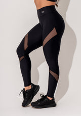 Legging Fitness Feminina Preto com Recortes em Tule Intense Dlk