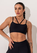 Top Fitness Feminino Preto Com Alças Duplas Intense Dlk