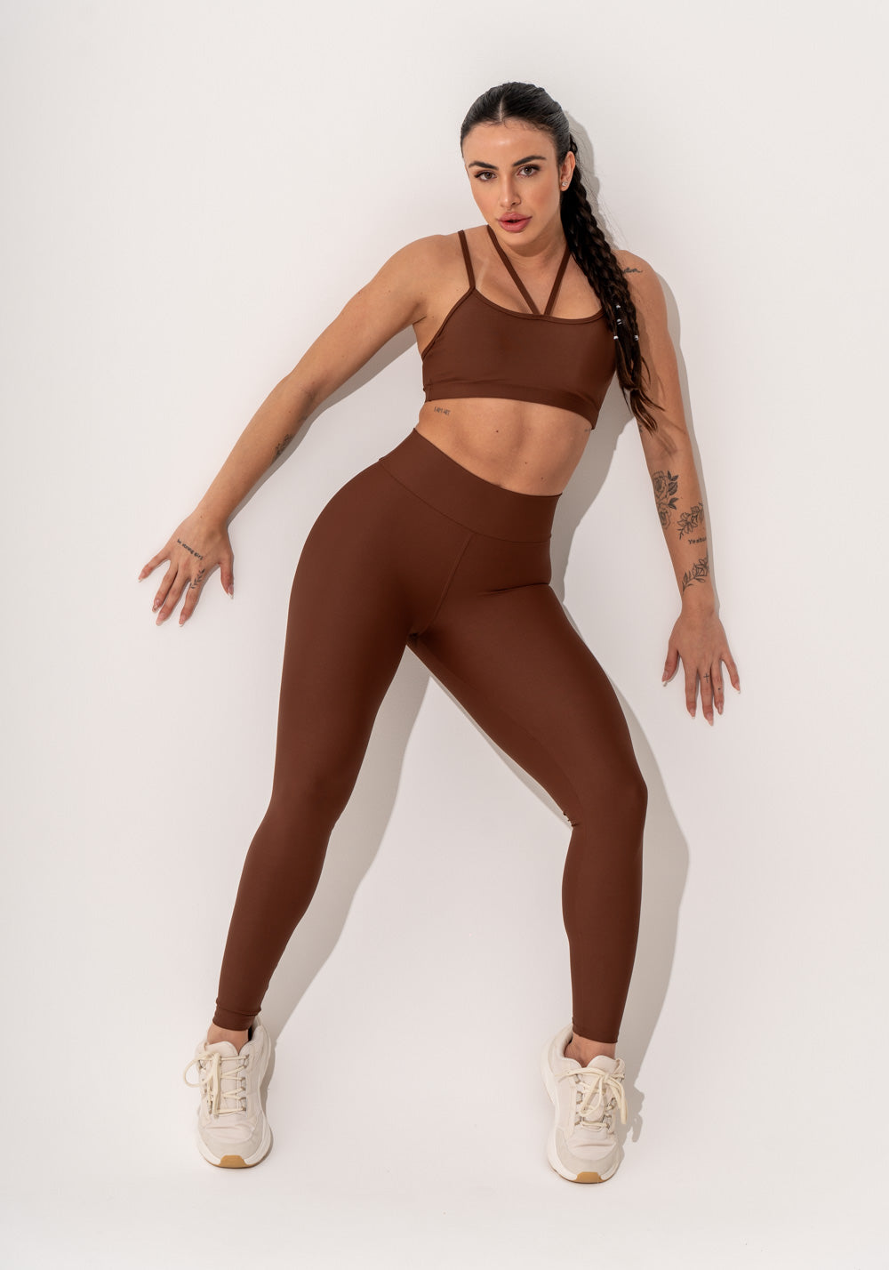 Top Fitness Feminino Marrom Com Alças Duplas Intense Dlk