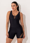 Macacão Curto Fitness Preto Com Bojo E Recortes Em Tule Intense Dlk
