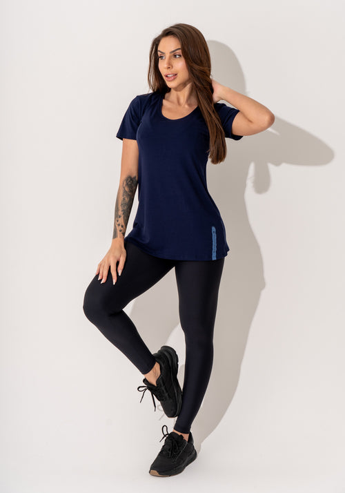 Blusa Fitness Feminina Marinho Viscolycra Com Silk Intense Dlk