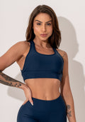 Top Fitness Feminino Marinho Com Alças Cruzadas Nas Costas Intense Dlk