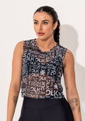 Cropped Fitness Feminino Preto Estampado Frases Intense Dlk