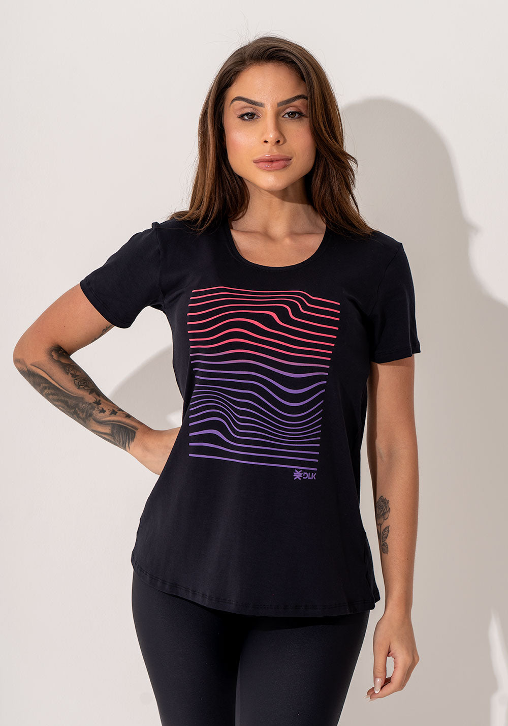 Blusa Fitness Feminina Preto Viscolycra Com Silk Waves Intense Dlk