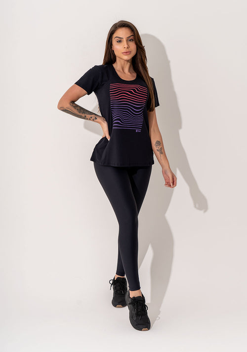 Blusa Fitness Feminina Preto Viscolycra Com Silk Waves Intense Dlk