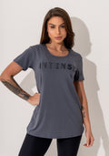 Blusa Fitness Feminina Cinza Viscolycra Com Silk Logomania Intense Dlk