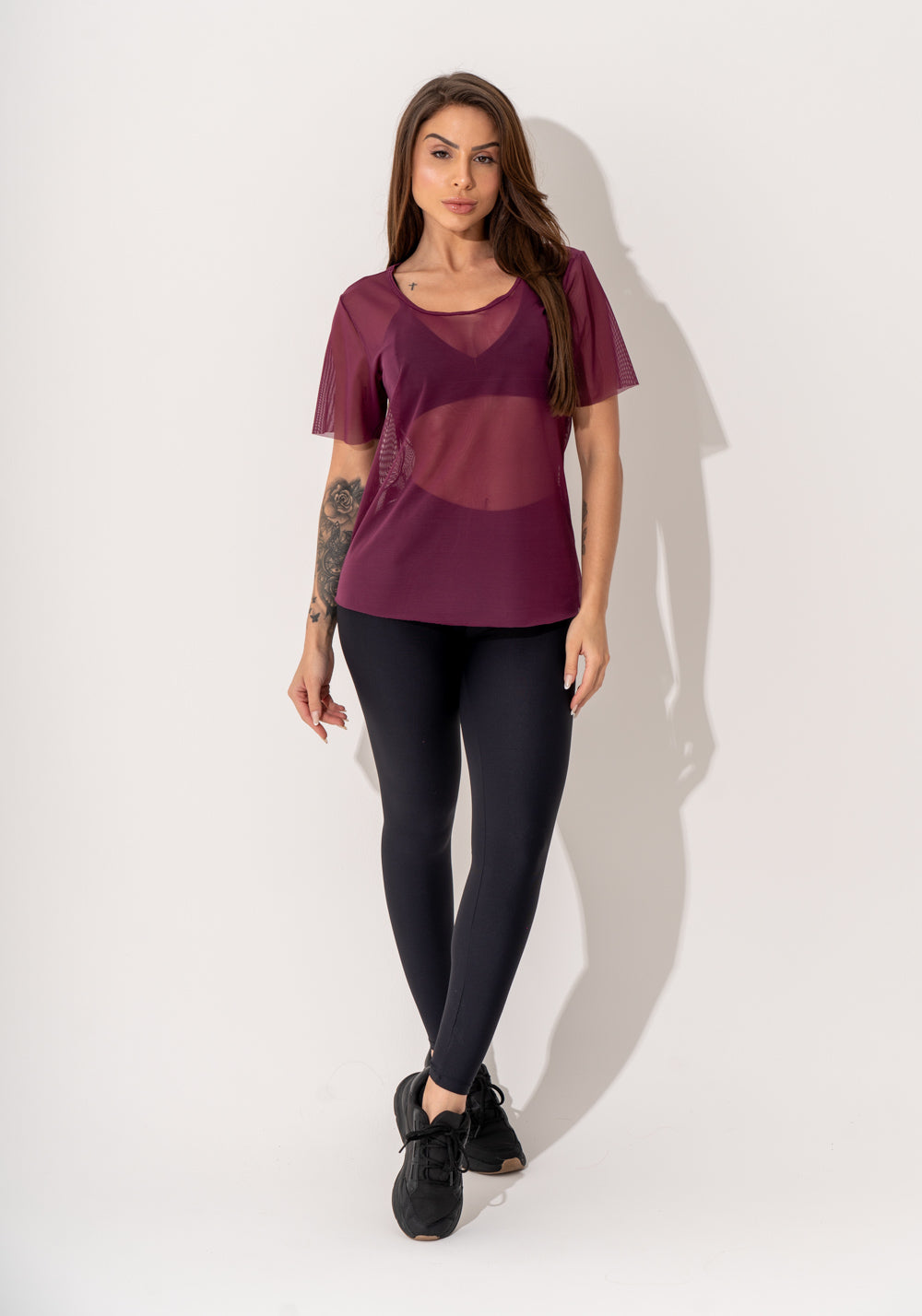 Blusa Fitness Feminina Manga Curta Tule Malbec Intense Dlk