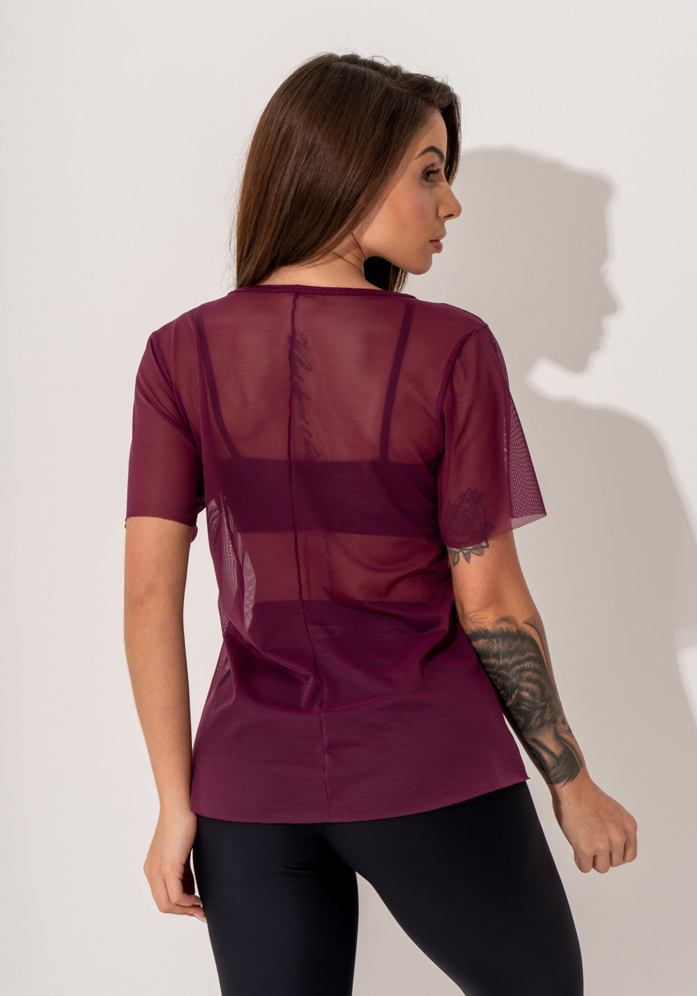Blusa Fitness Feminina Manga Curta Tule Malbec Intense Dlk