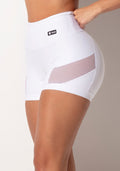 Short Fitness Feminino Branco Com Recorte Lateral Em Tule Intense Dlk