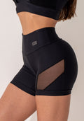 Short Fitness Feminino Preto Com Recorte Lateral Em Tule Intense Dlk