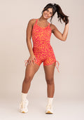 Macacão Curto Fitness Feminino Euphoria Com Franzido E Amarração Estampa Spot Orange Dlk