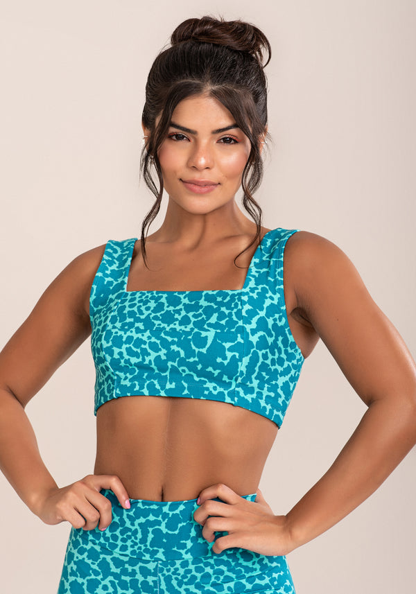 Top Fitness Feminino Euphoria Com Decote Reto Estampa Spot Blue Dlk