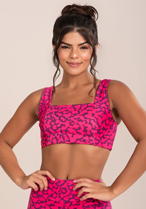 Top Fitness Feminino Euphoria Com Decote Reto Estampa Spot Pink Dlk