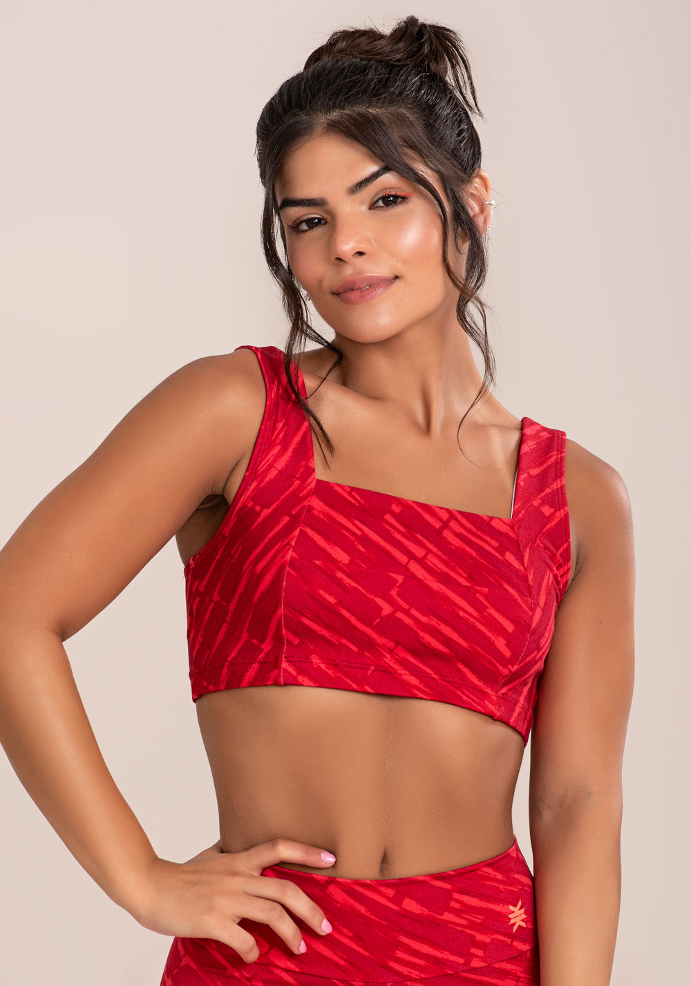 Top Fitness Feminino Euphoria Com Decote Reto Estampa Brush Pink Dlk