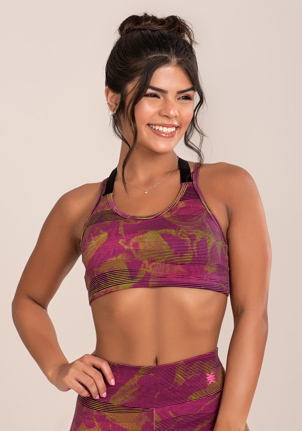 Top Fitness Feminino Euphoria Com Alça Dupla Estampa Smoke Lines Dlk