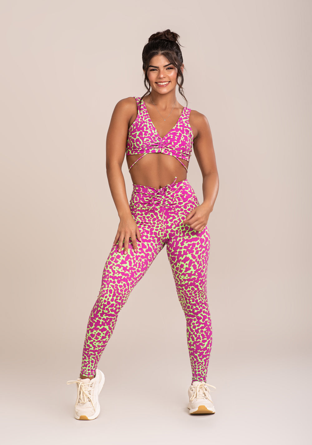 Top Fitness Feminino Euphoria Com Franzido E Amarração Estampa Spot Green Dlk