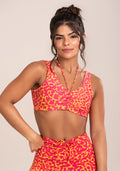 Top Fitness Feminino Euphoria Com Franzido E Amarração Estampa Spot Orange Dlk