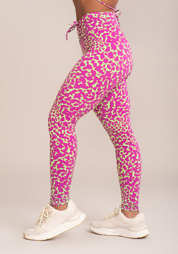 Legging Fitness Feminina Euphoria Com Franzido E Amarração Estampa Spot Green Dlk