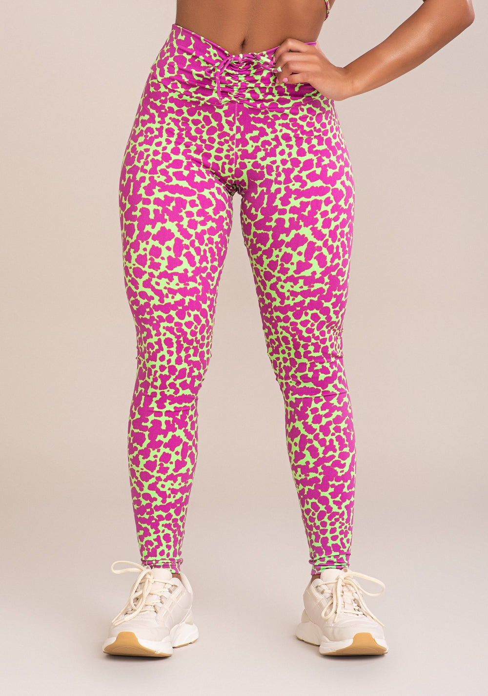 Legging Fitness Feminina Euphoria Com Franzido E Amarração Estampa Spot Green Dlk