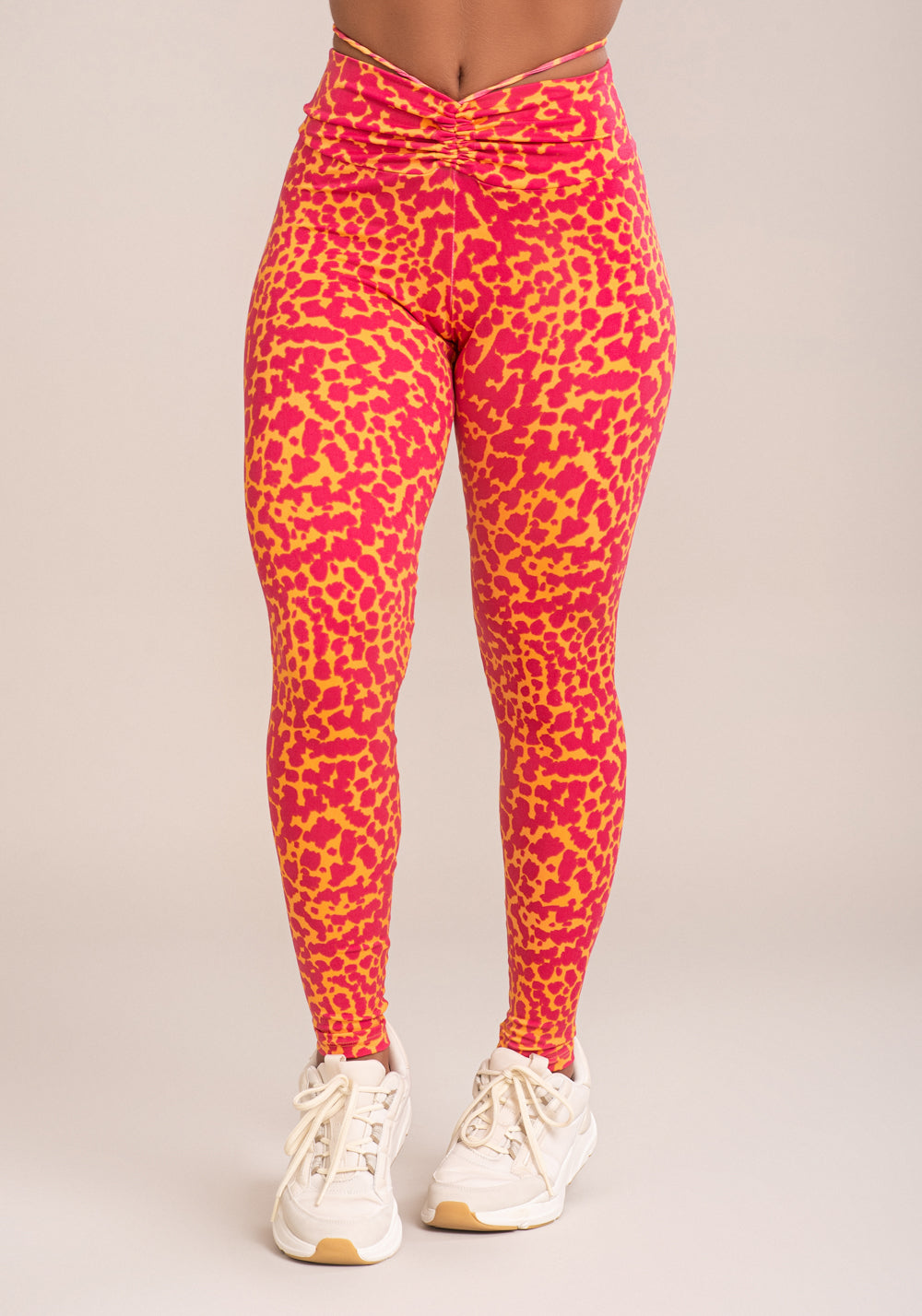Legging Fitness Feminina Euphoria Com Franzido E Amarração Estampa Spot Orange Dlk