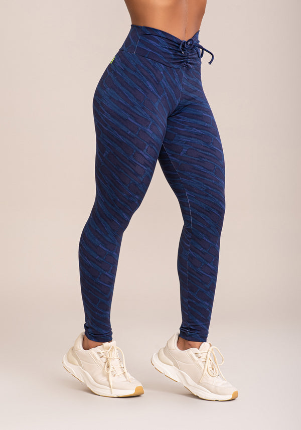 Legging Fitness Feminina Euphoria Com Franzido E Amarração Estampa Brush Blue Dlk
