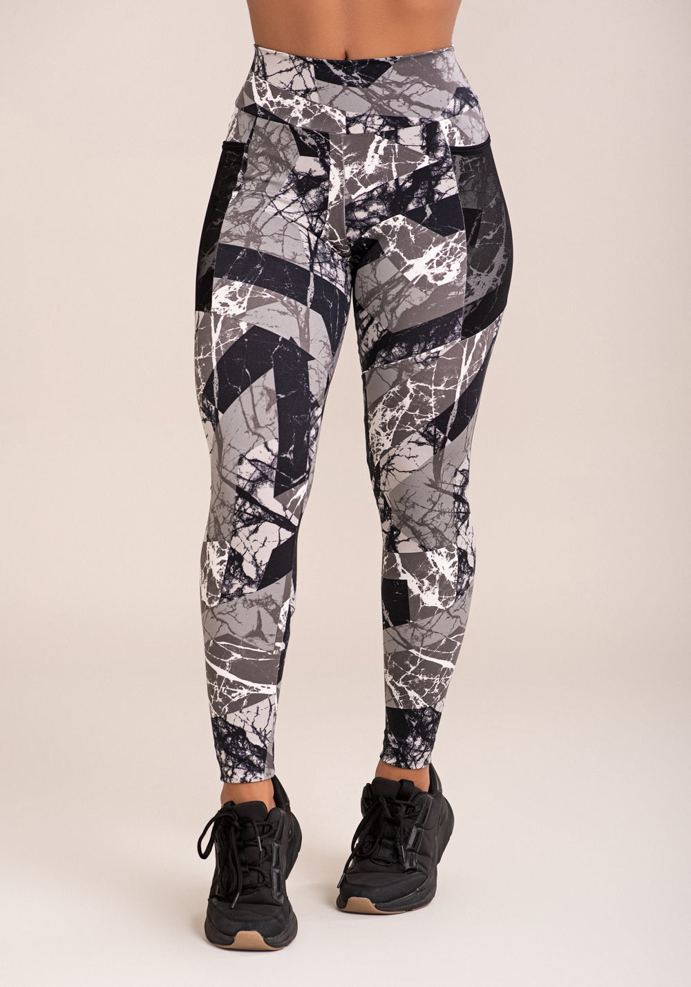 Legging Fitness Feminina Euphoria Com Bolso De Tule Estampa Abstract Marble Dlk