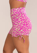 Short Fitness Feminino Euphoria Com Franzido E Amarração Estampa Spot Green Dlk