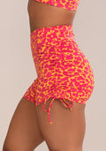 Short Fitness Feminino Euphoria Com Franzido E Amarração Estampa Spot Orange Dlk