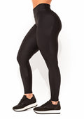 Legging Fitness Feminina Preta Canelada Com Recortes Elegance Dlk