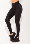 Legging Fitness Feminina Preta Canelada Com Recortes Elegance Dlk